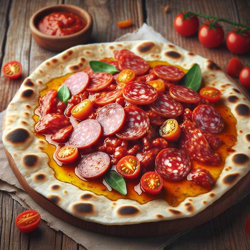 Piadina con 'nduja, salsiccia e pomodorini