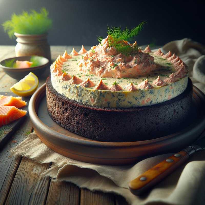 Cheesecake salata con pane nero e crema al salmone