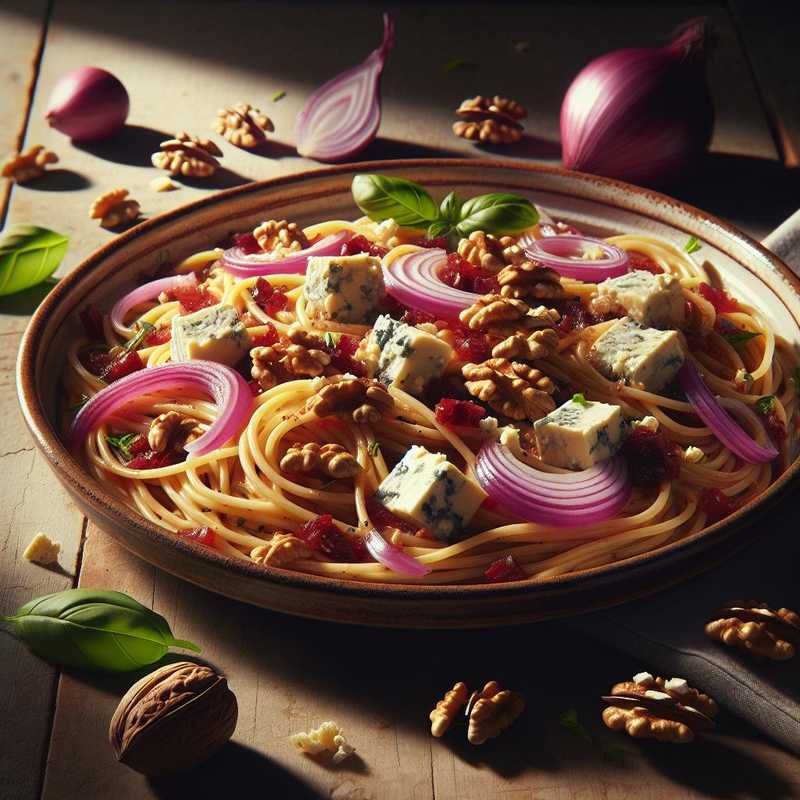 Spaghetti with Red Onions, Walnuts, and Gorgonzola