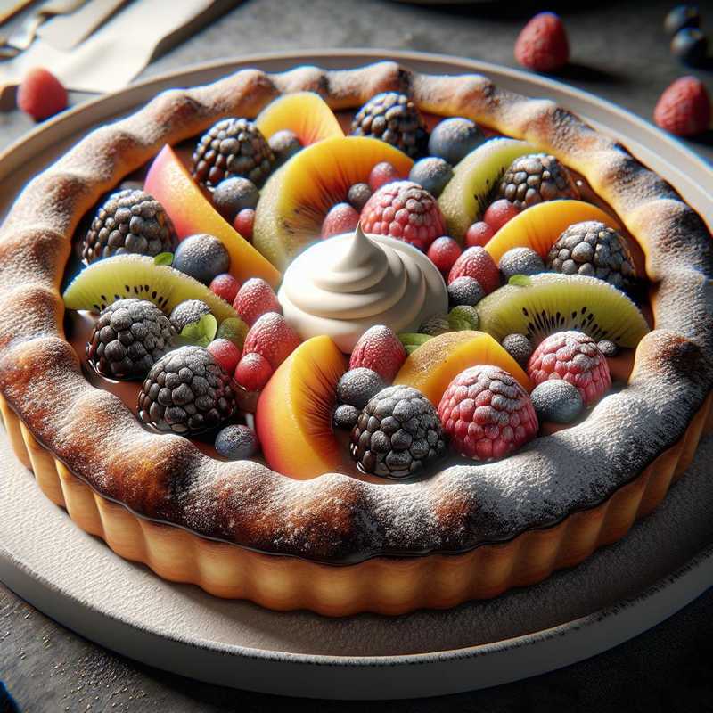 Crostata al cioccolato ripiena di crema e frutta