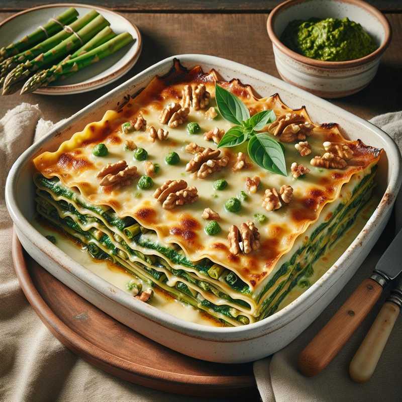 Lasagne al pesto di asparagi e noci