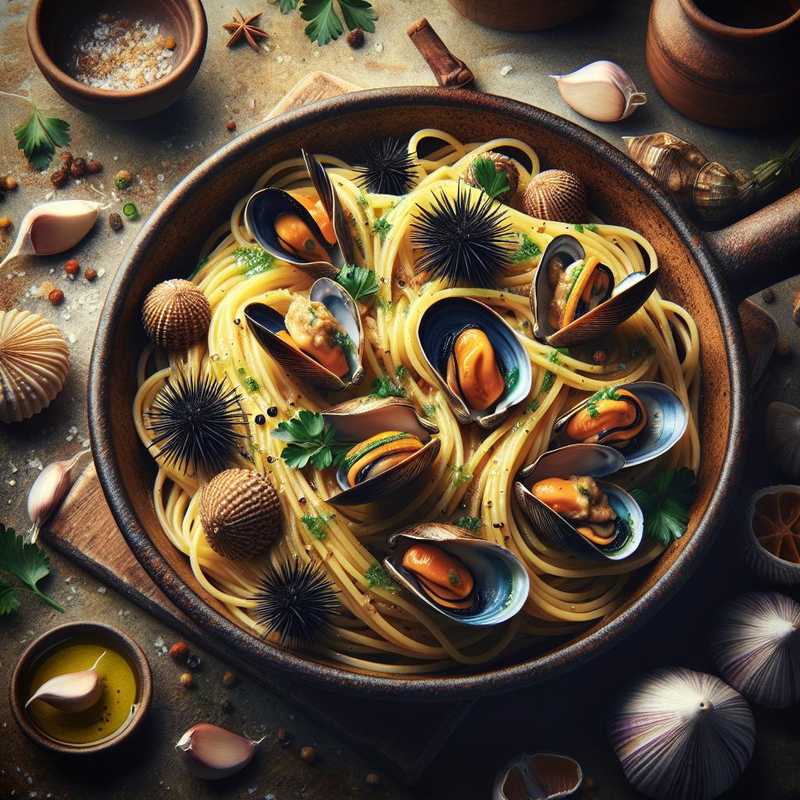 Spaghetti with mussels and sea urchins