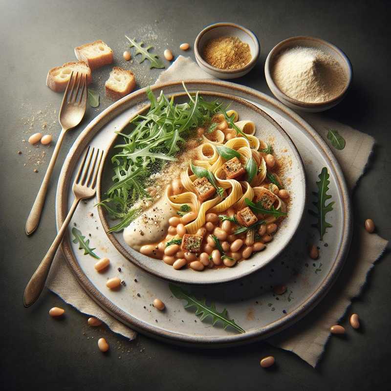 Bavette con crema di cannellini, rucola e mollica