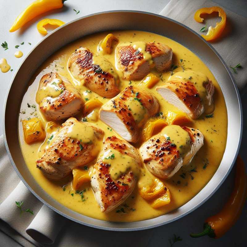 Petto di pollo rosticciato in salsa di peperone giallo