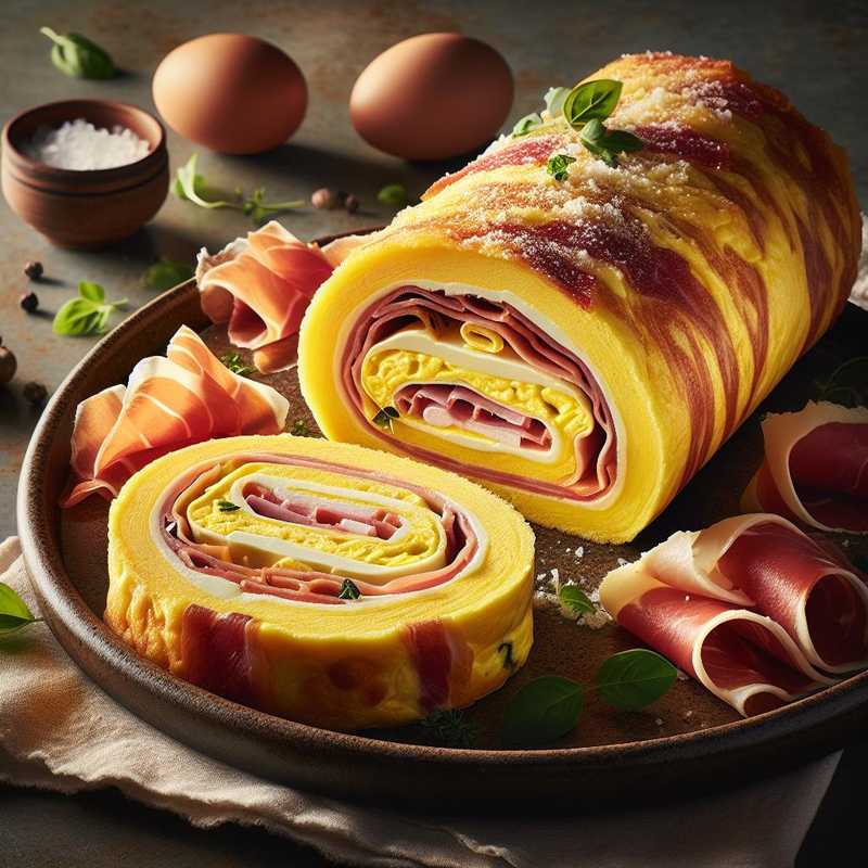 Rotolo di frittata con prosciutto e caciotta