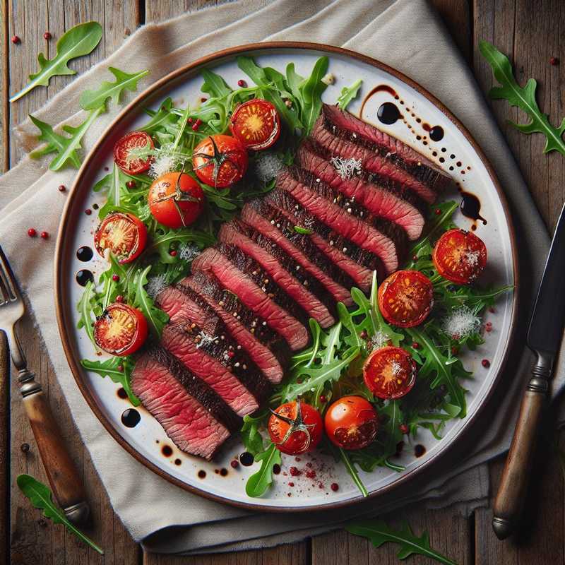 Tagliata di manzo con rucola e pomodorini