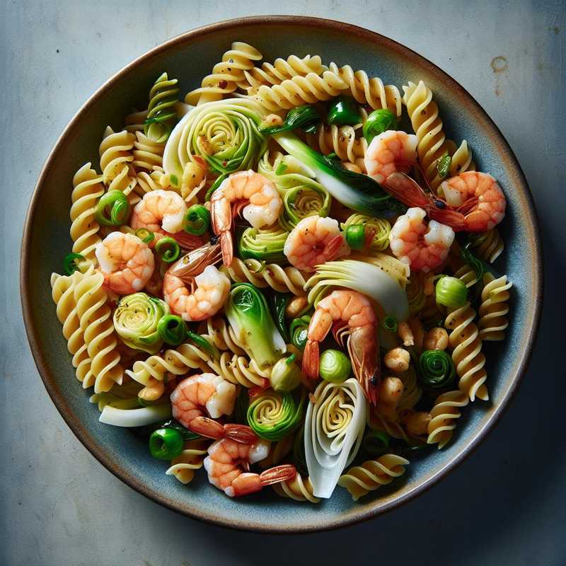 Fusilli freddi con scarola e gamberi