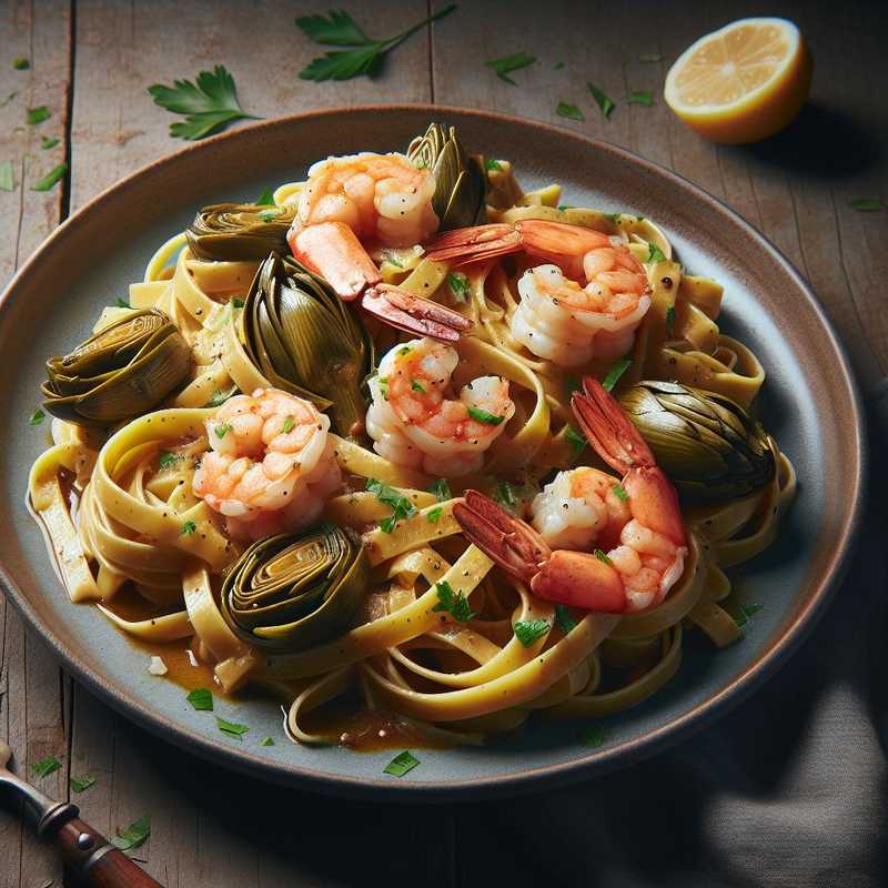 Fettuccine con carciofi e code di gambero