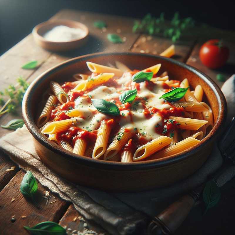 Penne con pomodoro, mozzarella e origano