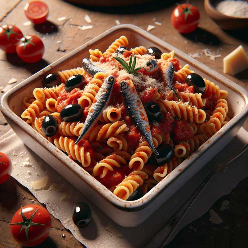 Pasta with anchovies and olives