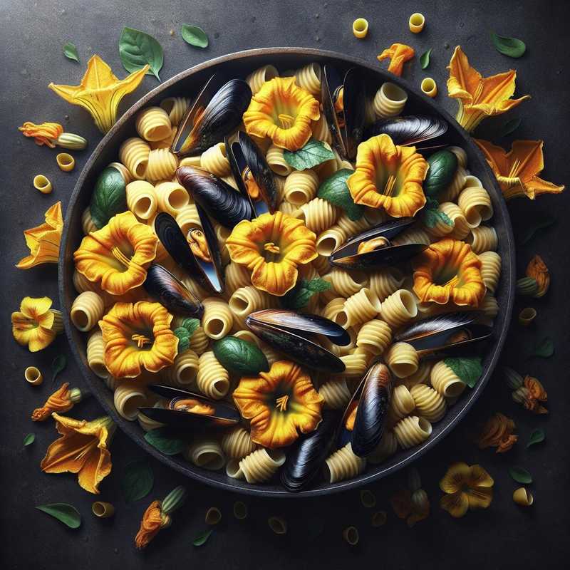 Cavatelli ai fiori di zucca cozze e zafferano