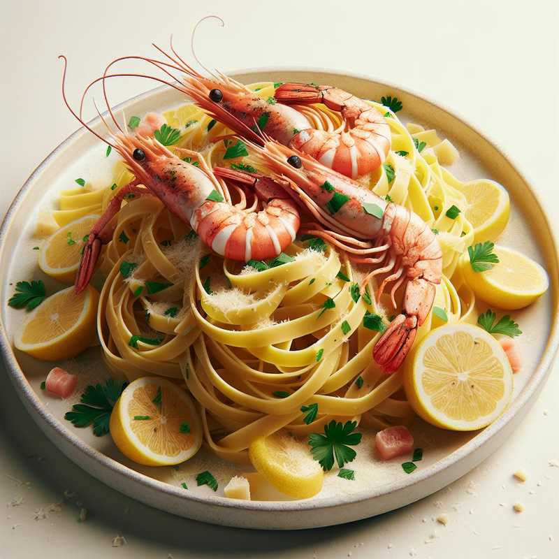 Tagliatelle al limone e scampi