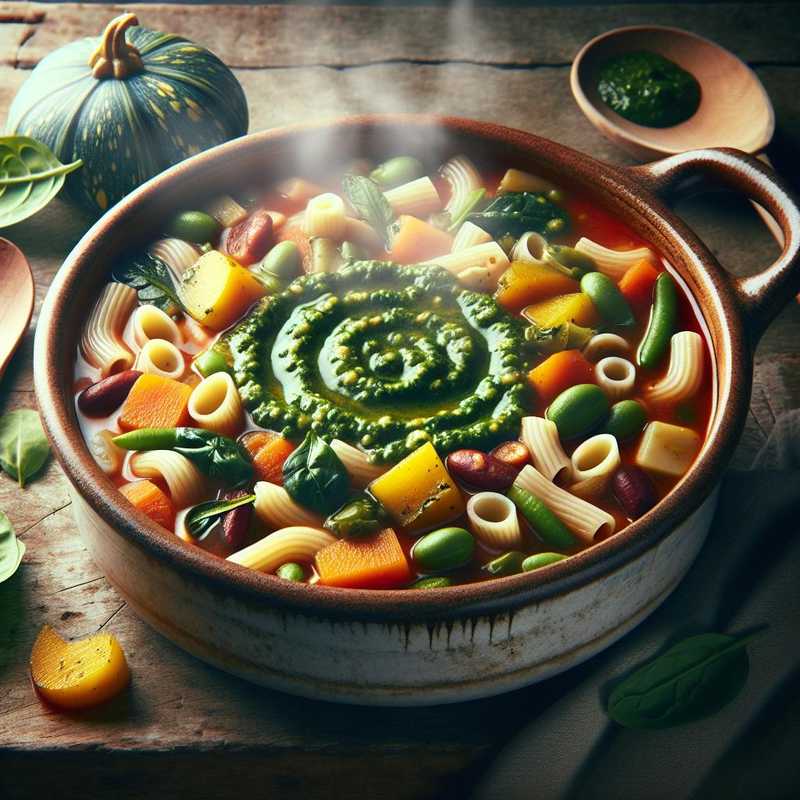 Minestrone di pasta, verdura e pesto