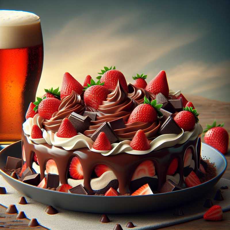 Dessert cioccolato birra e fragole