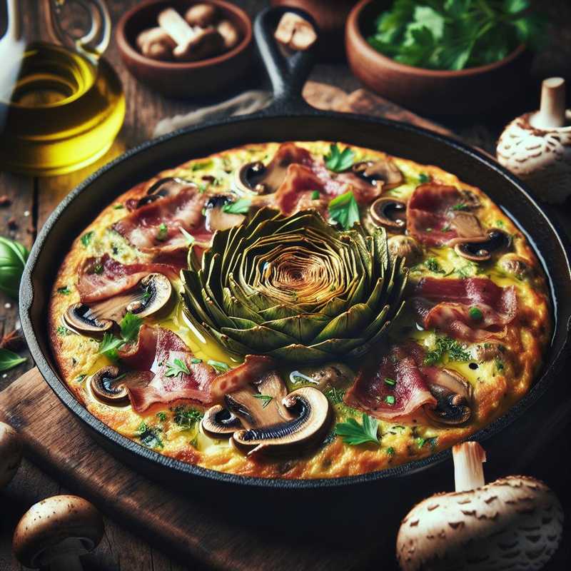 Frittata di carciofi, funghi e pancetta affumicata