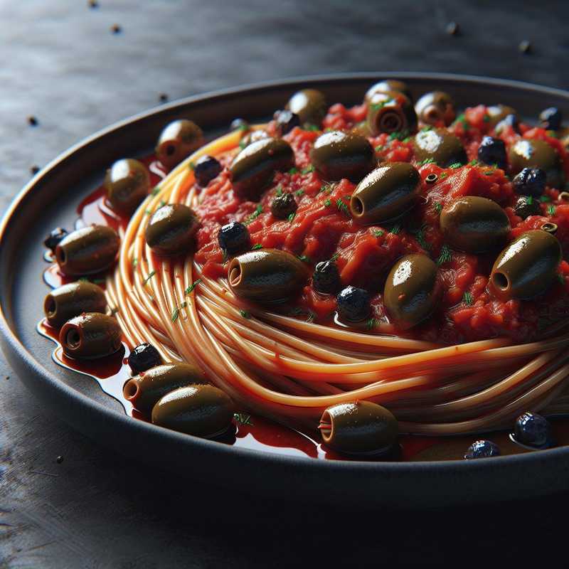 Winter Tomato Spaghetti with Olives and Capers