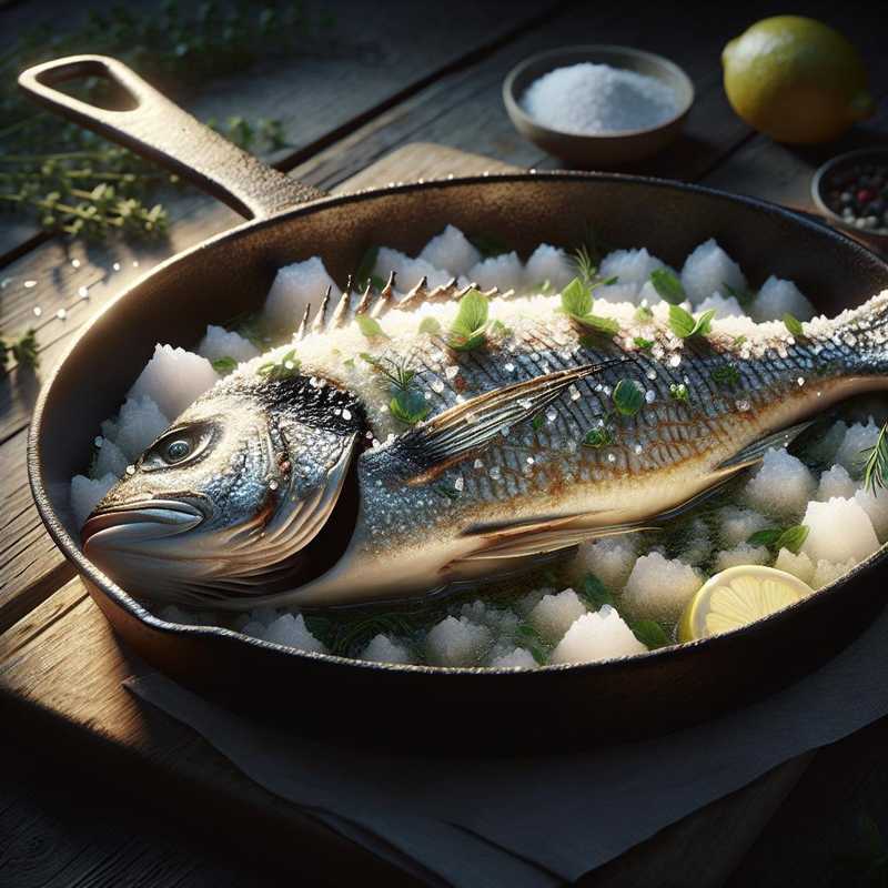 Branzino (spigola) alle erbe in crosta di sale