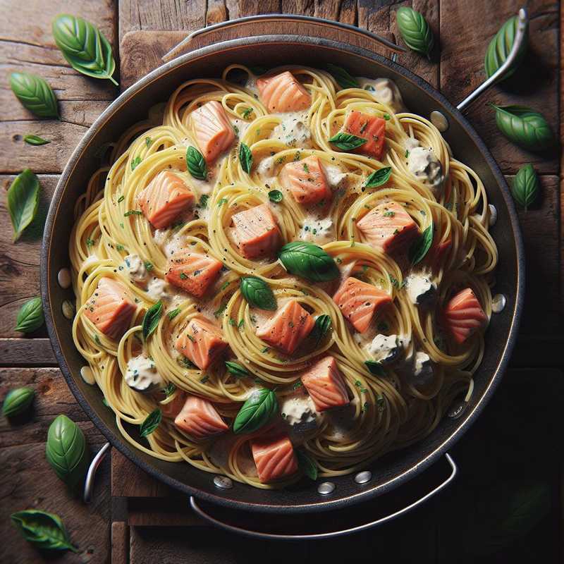 Spaghetti with Salmon and Stracciatella with Basil