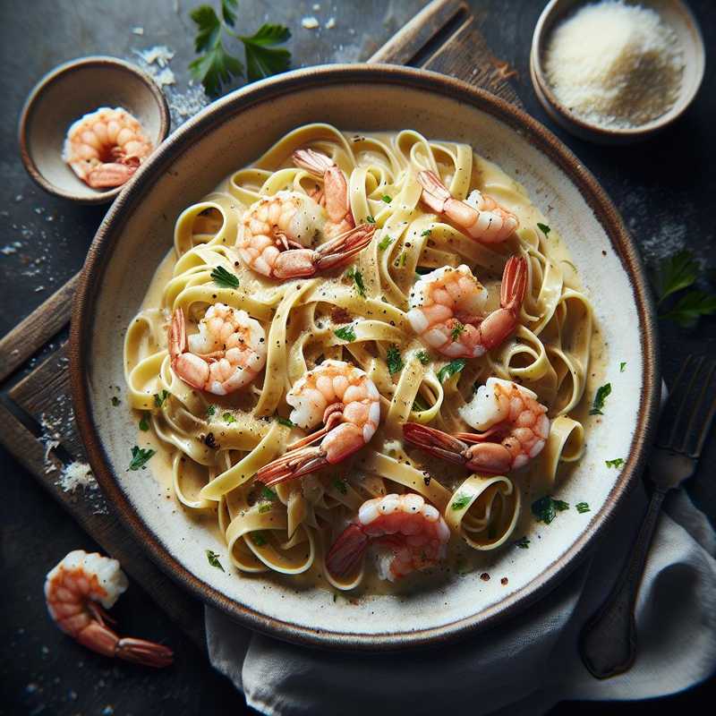 Fettuccine alla crema di gamberetti e brandy