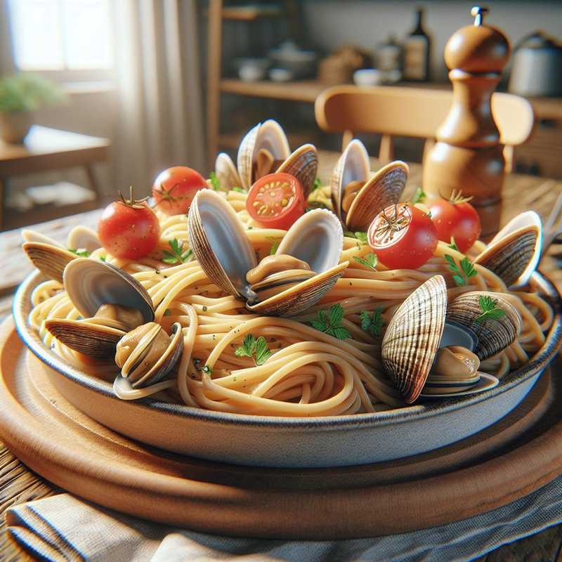 Soy Spaghetti with Clams and Cherry Tomatoes