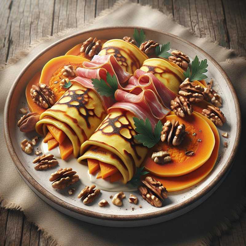 Pumpkin, Speck, and Walnut Crepes