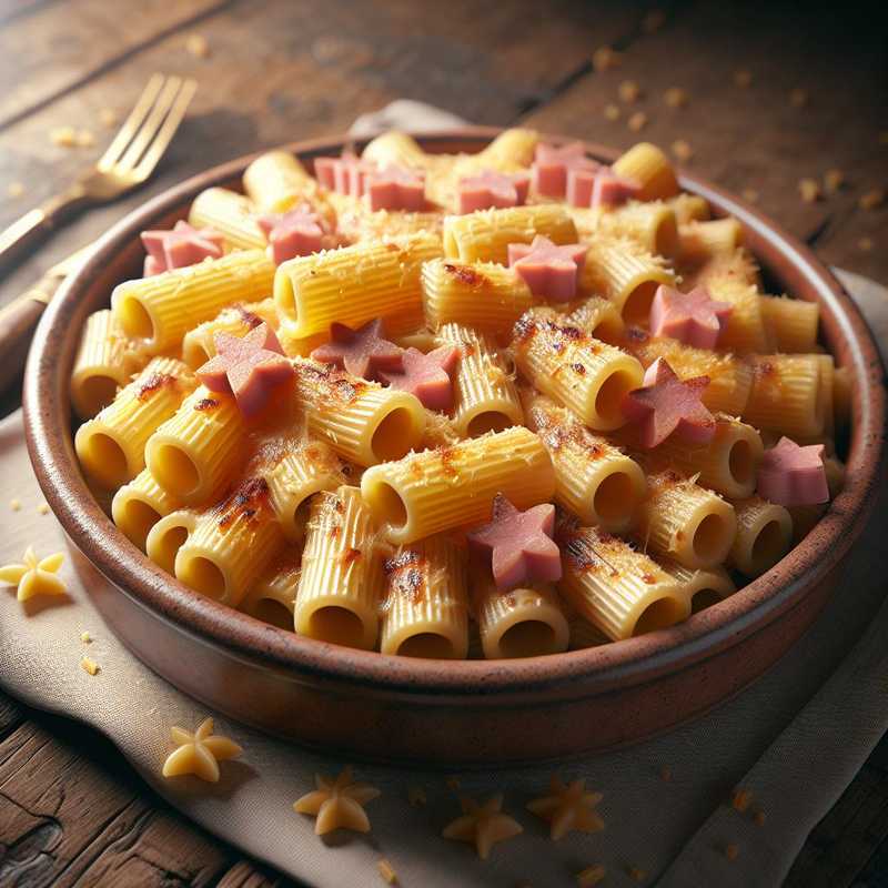 Rigatoni gratinati con stelline di mortadella