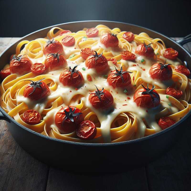 Tagliatelle appetitose con pomodorini al forno e provola