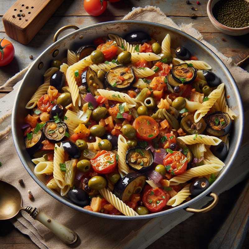 Cold pasta with vegetable caponata