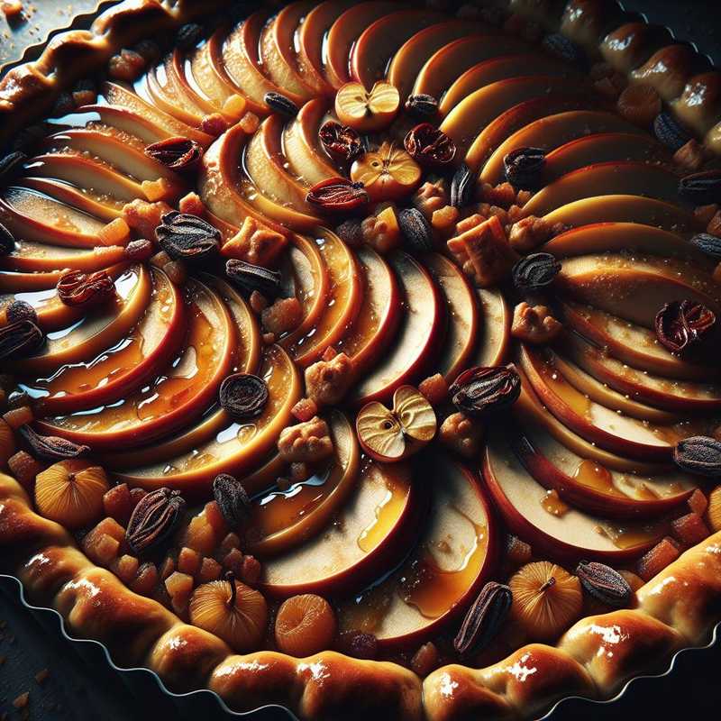 Crostata coperta con mela, frutta secca e pane