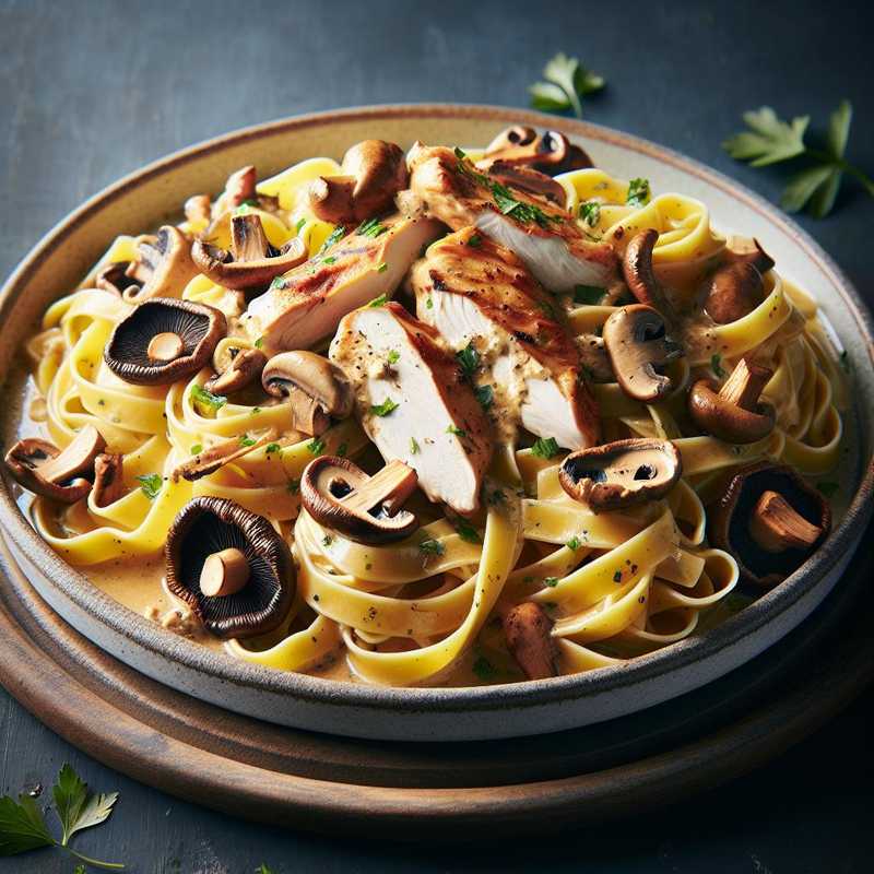 Tagliatelle con pollo e porcini