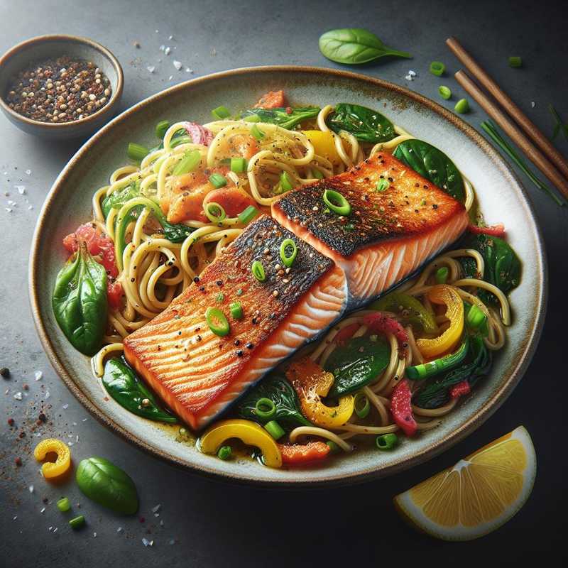 Salmone croccante con insalata di noodles