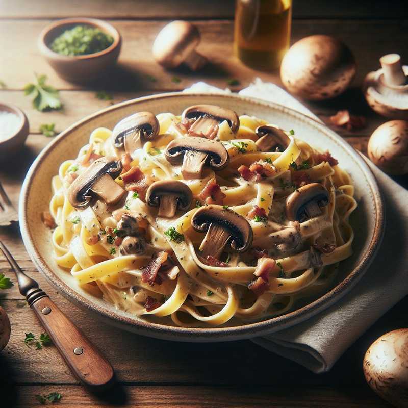 Tagliatelle della Val d'Orcia e funghi alla Carbonara