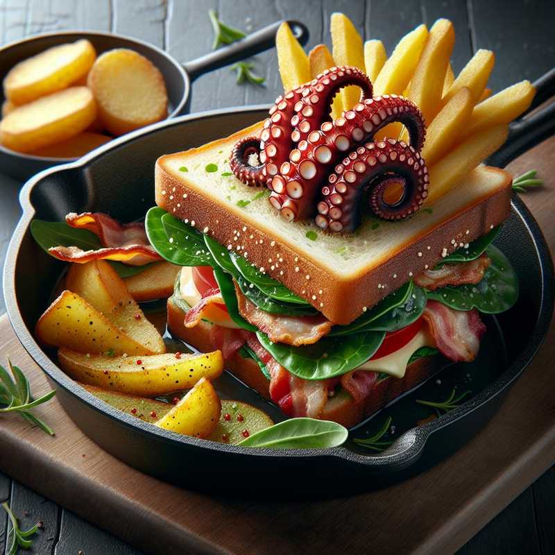 Club sandwich with octopus and potatoes