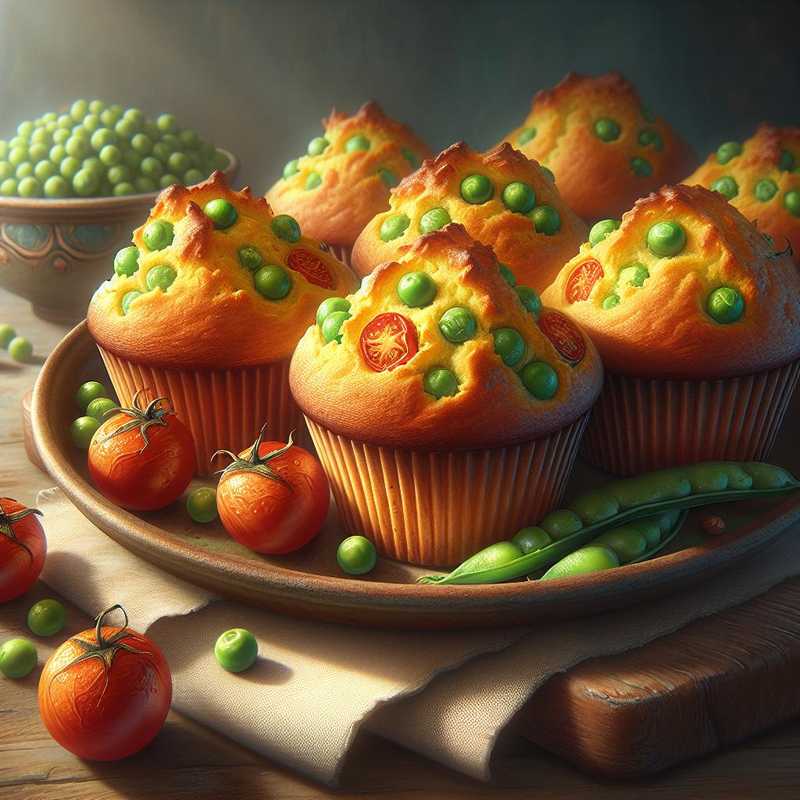 Muffins salati con piselli e pomodorini