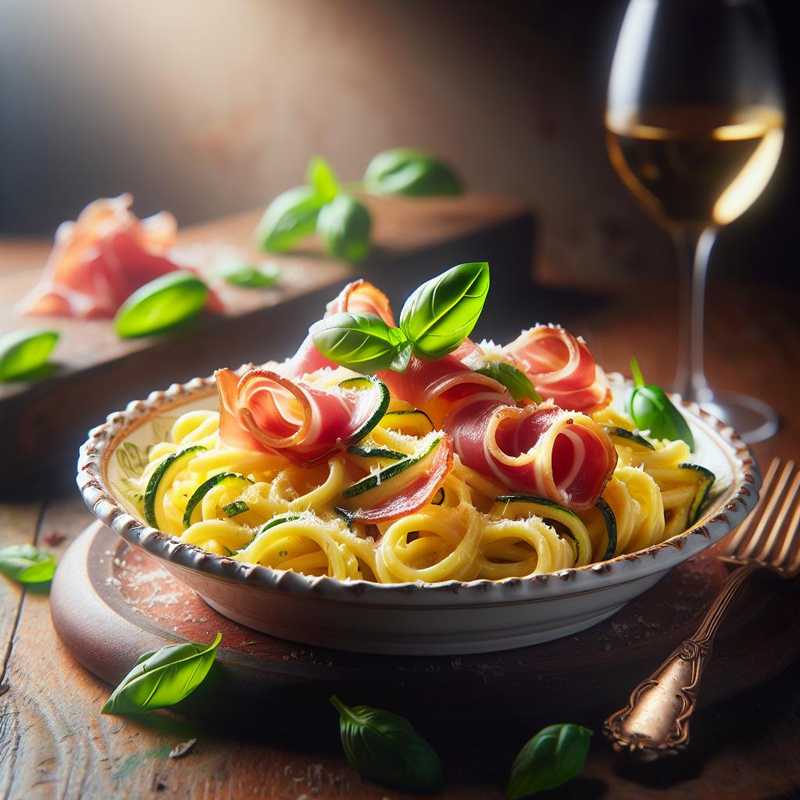 Pasta with Yellow Zucchini Cream and Ham