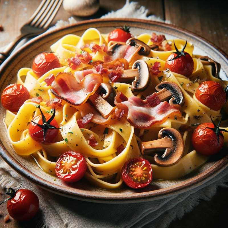 Pappardelle with Wild Mushrooms, Pancetta, and Cherry Tomatoes