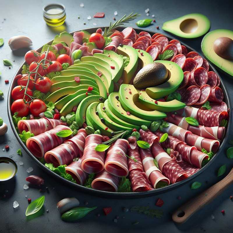 Antipasto di crudo e avocado