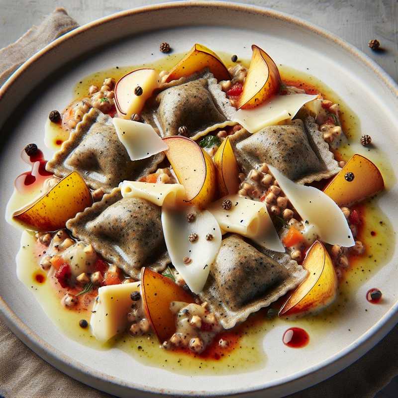 Ravioli di grano saraceno con pere e taleggio