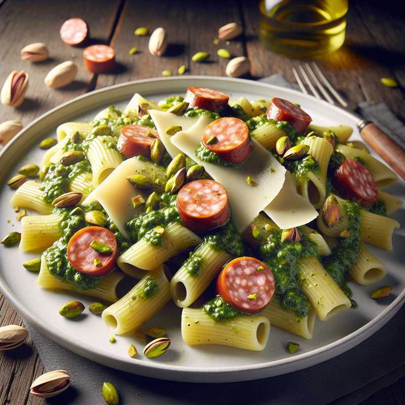 Paccheri con pesto di pistacchi, salsiccia e provola