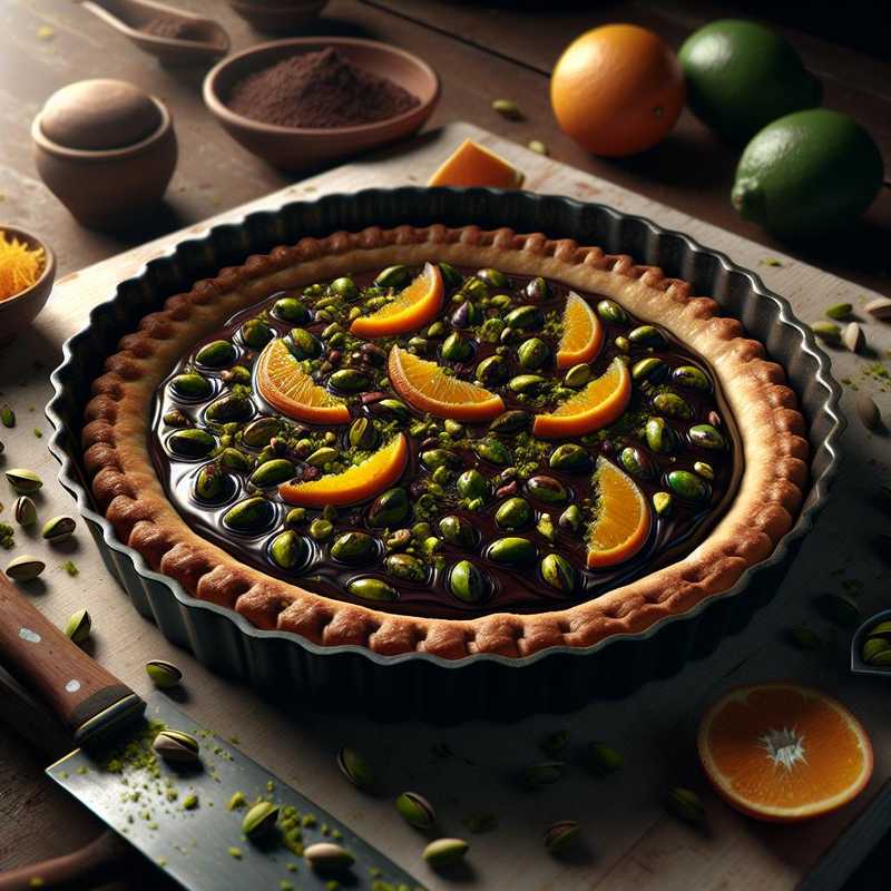 Crostata al cioccolato, pistacchi e arancia