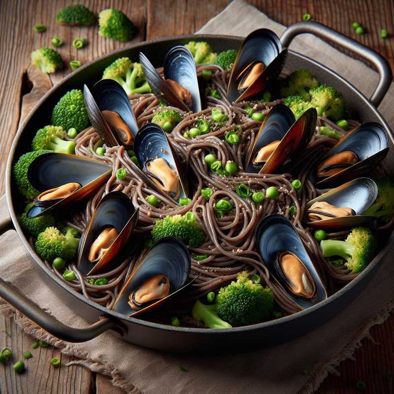 Buckwheat Spaghetti with Mussels and Broccoli