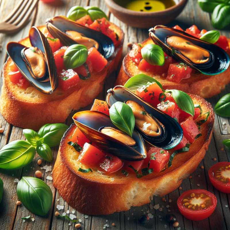 Crostini with Mussels and Cherry Tomatoes