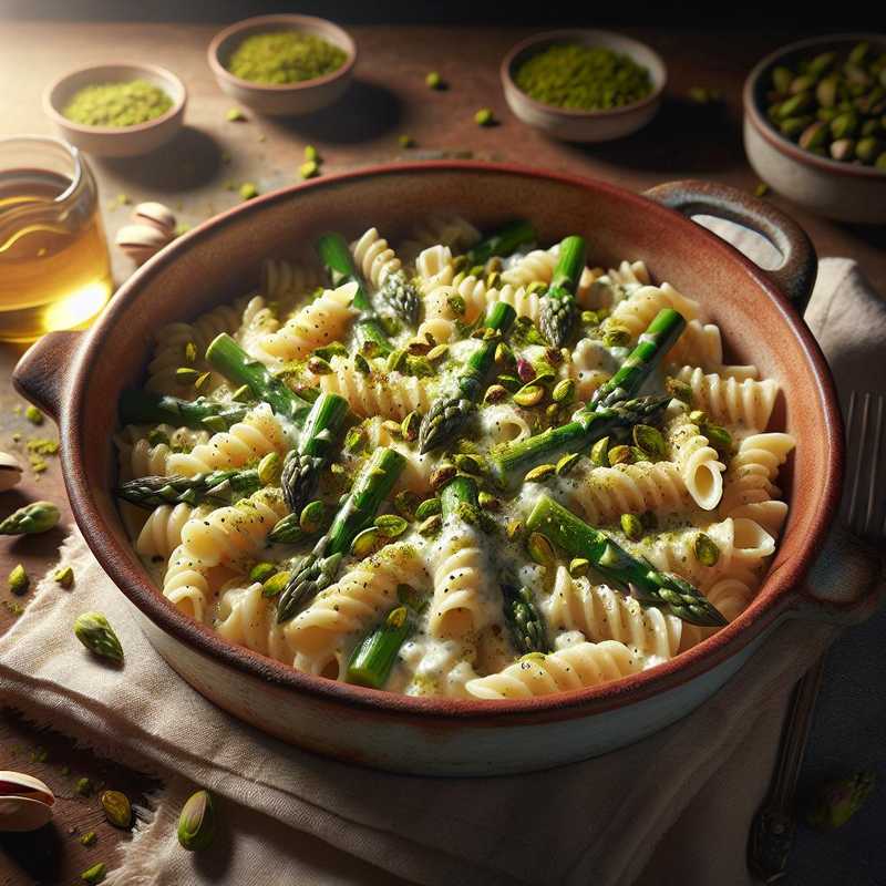 Pasta with Ricotta Cream, Asparagus, and Pistachios