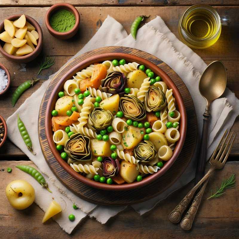 Baking Dish of Pasta, Artichokes, Potatoes, and Peas