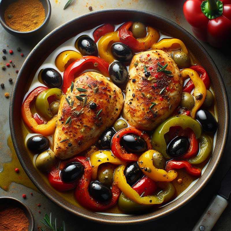 Chicken breast with bell peppers and olives