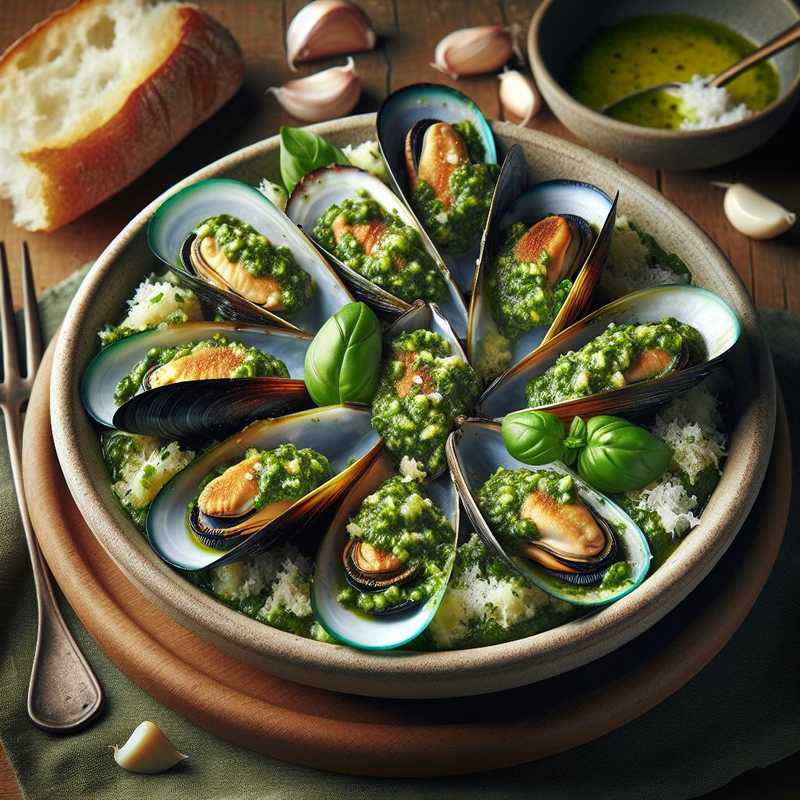 Cozze gratinate al pesto di zucchine