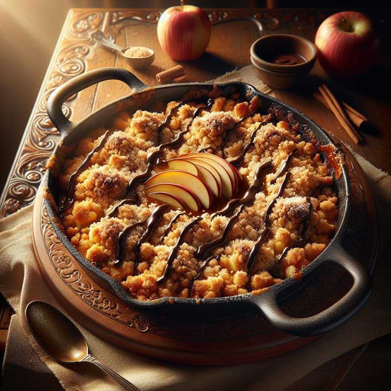 Apple crumble with chocolate sauce