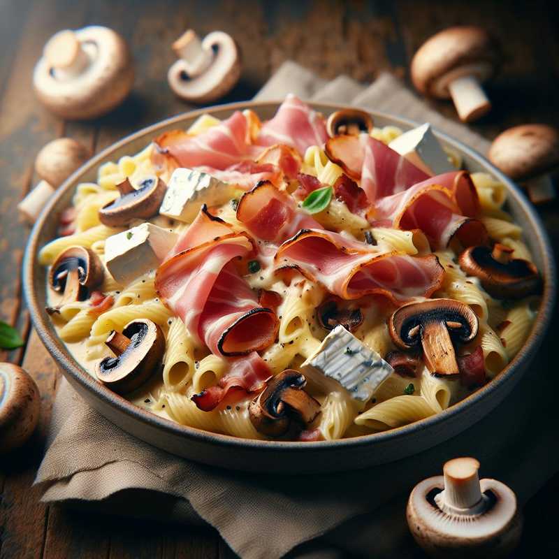 Pasta cremosa funghi, speck e brie