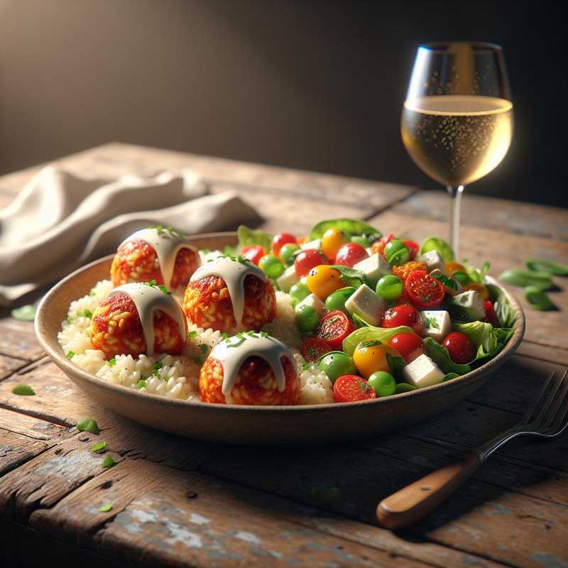 Polpette di riso e insalata