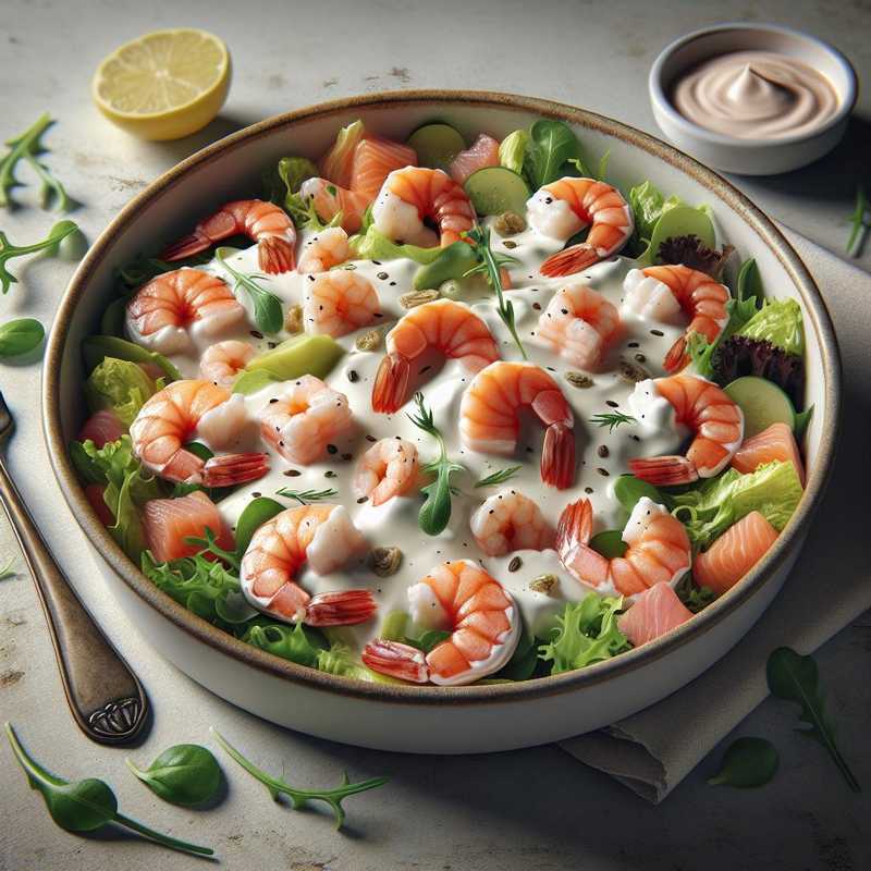 Insalata allo yogurt con salmone e gamberetti